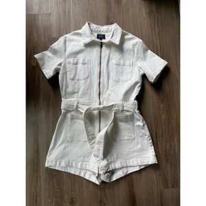 BARDOT White Denim Belted Zipper Romper Playsuit Size 30